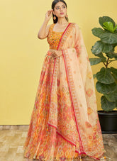 Embroidered Organza Lehenga in Yellow